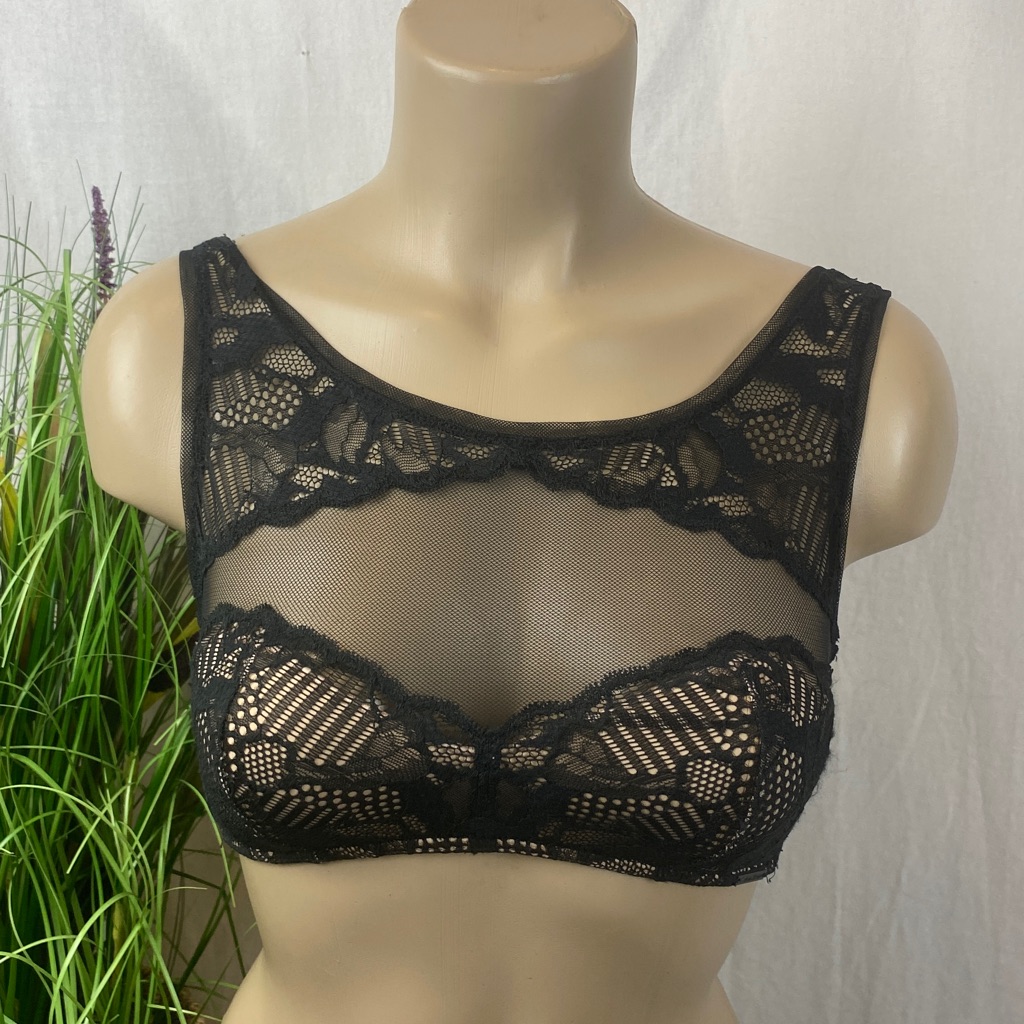 Calvin Klein Black High Neck Lace Contour Wire Free Bra M